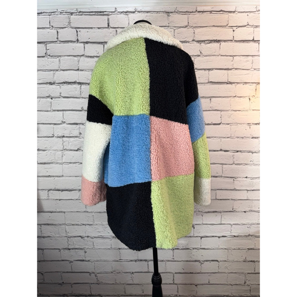 Gorman Colorblock Mod Teddy Bear Sherpa Coat size 12 Large Green Pink Black - Picture 6 of 10